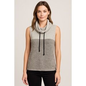 Bebe Sleeveless Cowl Neck Tank Top Heathered Colorblock Drawstring‎ Size Large